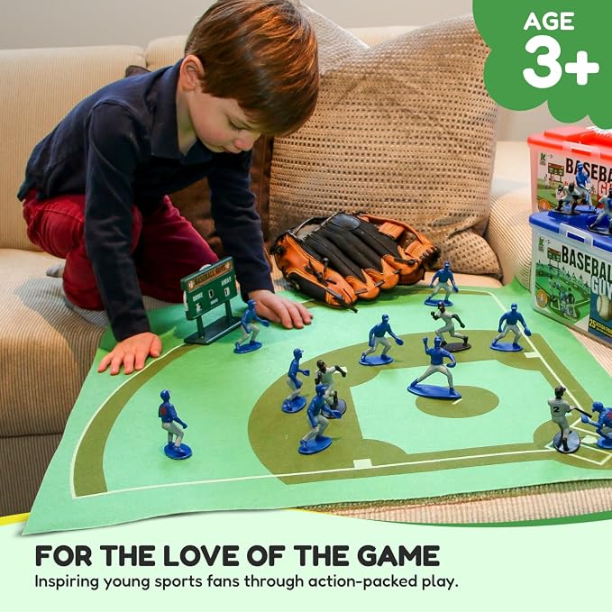 Kaskey Kids Baseball Guys, Red Gray vs. Blue White, 29 Pieces in Each Set, Includes 2 Teams, Accessories, and Travel Storage Case, Nostalgic Sports Action Figures for Imaginative Play, Ages 3 and Up