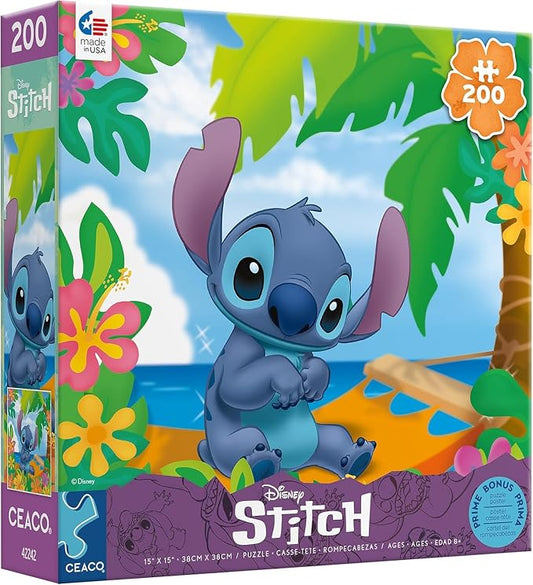 Ceaco - Disney Flower Power Stitch - 200 Piece Puzzle for Kids Ages 8-10 | Official Disney Licensed Art, Made in the USA, Recycled Board,15 in x 11 in