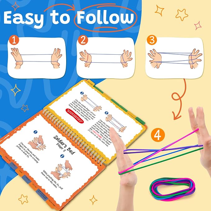 Kasfalci String Game Book Kit - Gifts for 8 9 10 11 12 Year Old Girl - Classic Finger String Figures Toy - Travel Toys for Boys Girls Ages 6-12