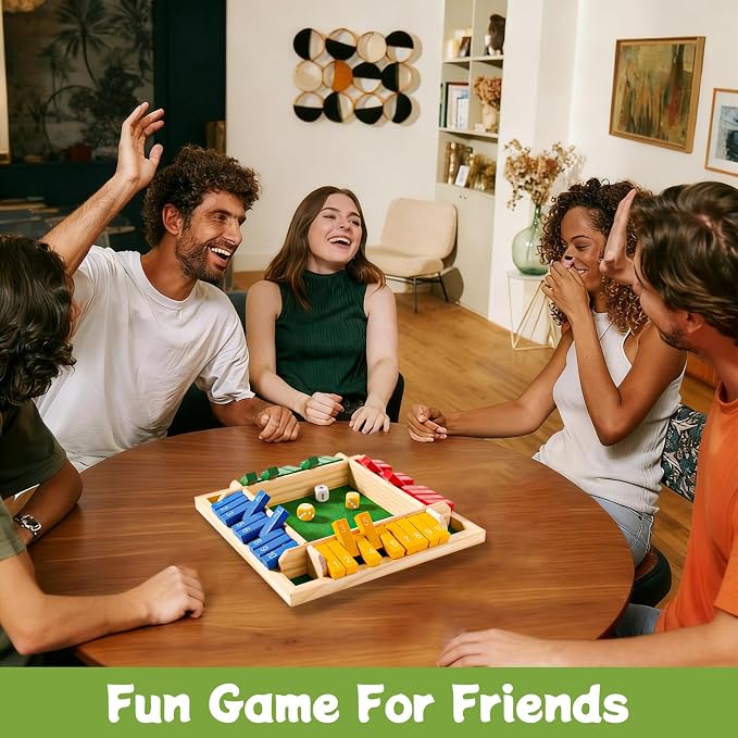 Shut The Box Dice Game for 2-4 Player Wooden Dice Game Math Games Close The Box Family Dice Board Games for Kids Adults, Tabletop Version Games for Classroom, Home, Easter Day, Party or Pub