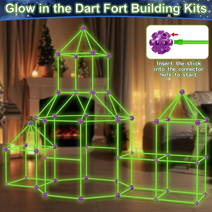 180 Pack Glow in The Dart Fort Building Kits for Kids Age 4, 5, 6, 7, 8+ Years Old, STEM Building Toys for DIY Castles, Tunnels, Ideal Christmas, Birthday Gifts for Boys & Girls