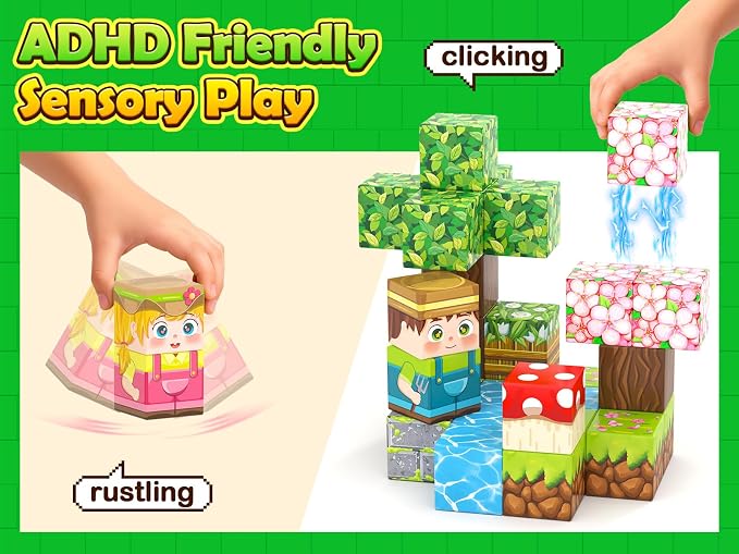 200PCS 0.8" Magnetic STEM Building Blocks Creative Fun for Kids Boys Girls | Mine Magnet World Building Crafts, Sensory Toys Learning Game for Kids Ages 3-5 5-7 8-12 Year Old - Garden Wonderland Playset