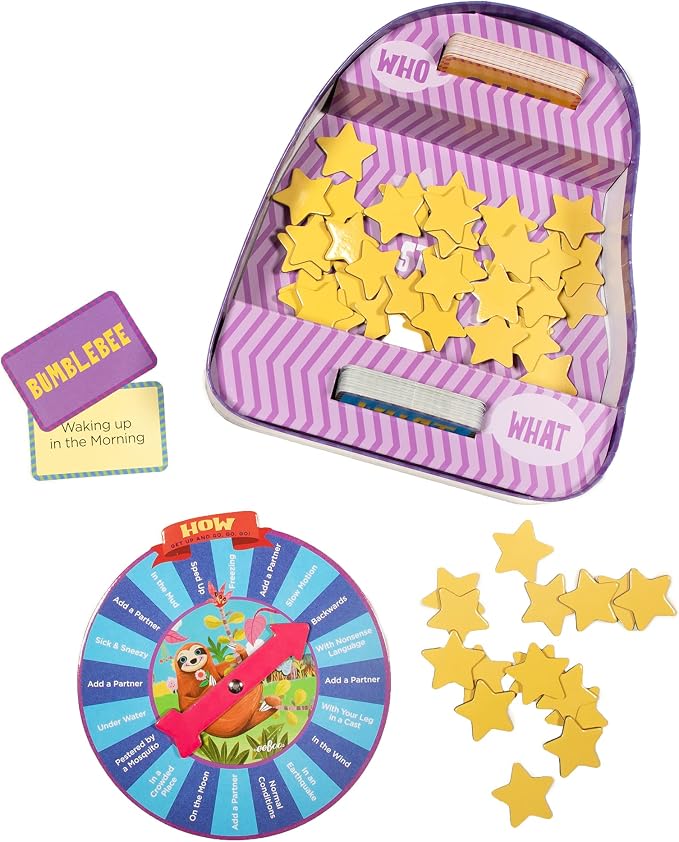 eeBoo Sloth in a Hurry Improv Action Game - Award Winning Creative Acting & Imagination Game, Screen-Free Fun for 2-4 Players, Ages 5 and up