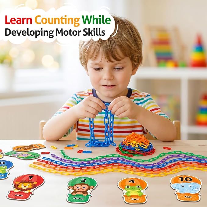 Fine Motor Skills Toys Plastic Chain Links Counting Games for Kids | Sensory Counting Toys Toddlers Math Manipulatives Math Games Preschool Kindergarten Classroom Must Haves Color Recognition