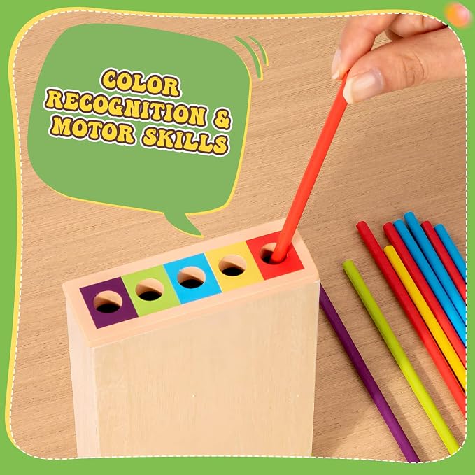 Montessori Wooden Board Games for Kids 3-8 Years, Educational Toys | Fine Motor Skills Toys for 5 Year Old, 40 Colorful Wooden Sticks, 12-Sided Dice, Math Toys, Family Games for Kids and Adults