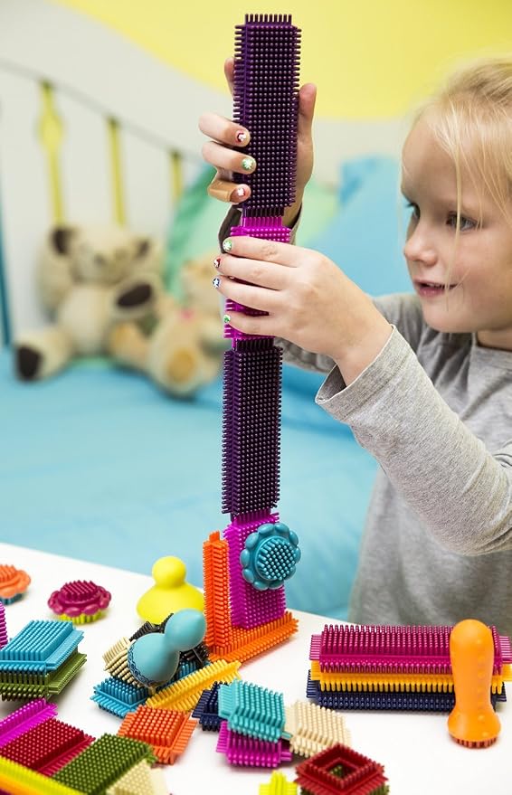 B. toys Bristle Blocks, 68 Interlocking Blocks in Jar, Construction | Sort and stack STEM building set with soft, easy-to-connect bristles and storage jar with lid; compatible with; 2+ Years
