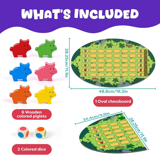 Run Piggy Cooperative Board Game, Adorable Family Dice Game for Kids Ages 3-7, Color Matching Board Game, Preschool Learning Toy, 2-6 Players