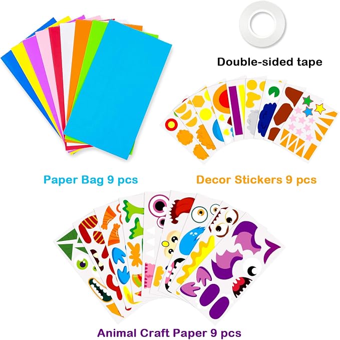 WATINC Hand Puppet Making Kit, Paper Sock Puppet Toys for Kids (Monsters) | 9 Styles, Make Your Own Storytelling & Role Play Crafts, Creative Group Activity, Party Favors & Gifts for Kids Ages 4-8