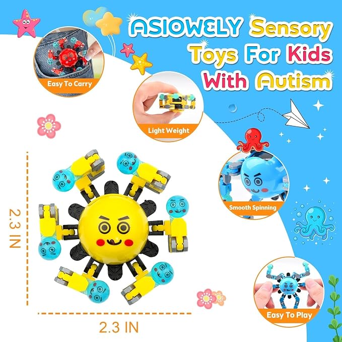 Transformable Fidget Spinner Toys for Kids and Adults,4 Pcs Travel Toys for Boys Girls Sensory Toy ADHD Stress Relief Toy,Party Favors Birthdays Gifts for Teens Road Trip Travel Essentials