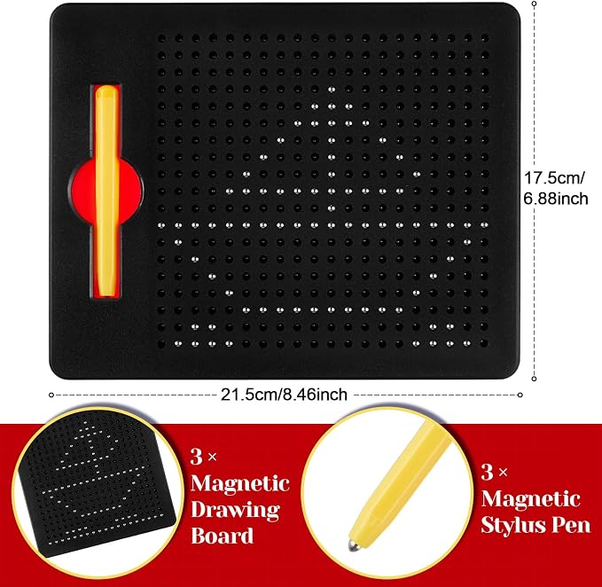Yexiya 3 Pcs Magnetic Drawing Board for Kids, Toddler Travel Drawing Kit Magnet Sketch Thread Board with Stylus Pen and Beads Toy for Child Quiet Time Activities (7 x 8.5 Inches,Black)