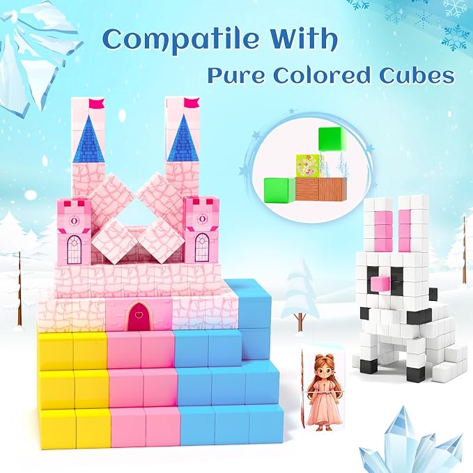 Hiwawind Updated Princess Magnetic Blocks for Girls, Princess Castle Magnetic Building Toys, STEM Montessori Sensory Toys for Toddlers 3-4 5-6 7-8, Creative Birthday Gifts for 3+ Year Old Girl