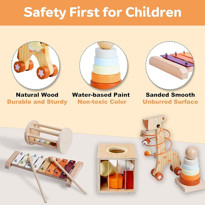 Wooden Montessori Toys,Montessori Baby Blocks Toy for 12-18 Months,Shape Sorting,Xylophone,Development Toys for Girls Boys Birthday Chiristmas Gifts