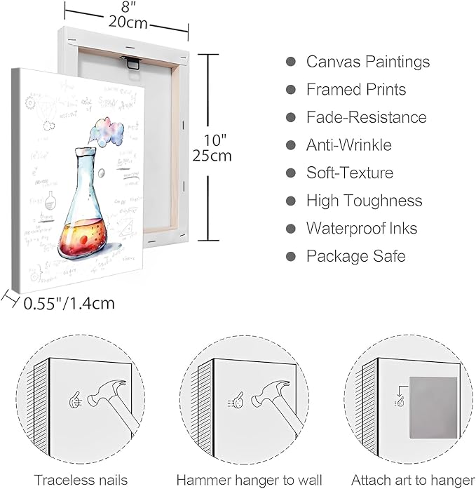 Chemistry Wall Art Colorful and Fun Science Exploration Decor 10X8 Inch | Lab,Kids Playroom,Bedroom,Classroom,Bulletin Board Decoration,Set of 4