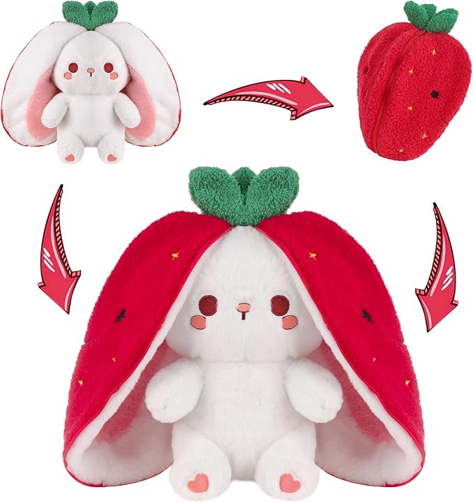 MIAODAM Strawberry Bunny Stuffed Animal, Cute Soft Bunny Plush Toy for Kids | Perfect Birthday Present & Nursery Decor, Ideal Easter & Christmas Gift (10 Inch)