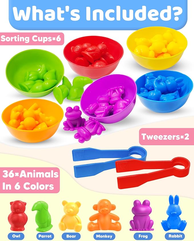 Counting Animals Montessori Toys for 3 4 5 Years Old, Learning Toys Gifts | Sensory Toy for Kids with Autism, Counting Bears, Preschool Sensory Bin Filler, Educational Toy for 3 Year Old, Toddler Gifts