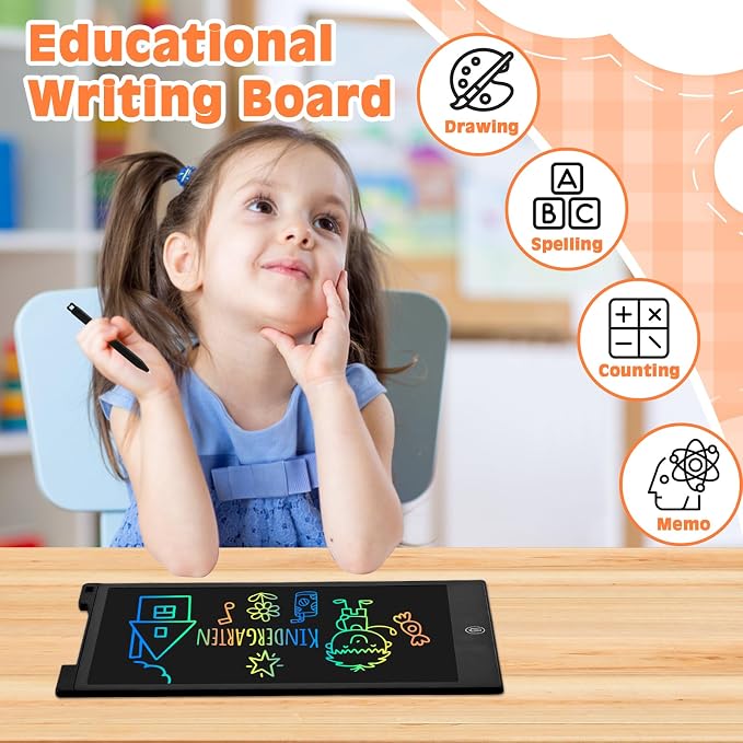 cimetech LCD Writing Tablet, Toys Gifts for 3-8 Year Old Girls Boys, 12 Inch Colorful Drawing Pad for Kids Doodle Board, Christmas Stocking Stuffers Birthday Gifts for Toddler Travel Activities, Black