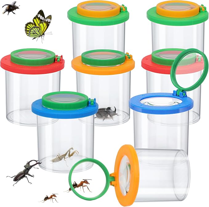 Coopay 8 Pieces Magnifying Insect Box Bug Viewer Critter Insect Cage Bug Magnifier Container Bug Catcher Cage Bug Jar Collecting Kit for Children, Kids Science Nature Exploration Tools