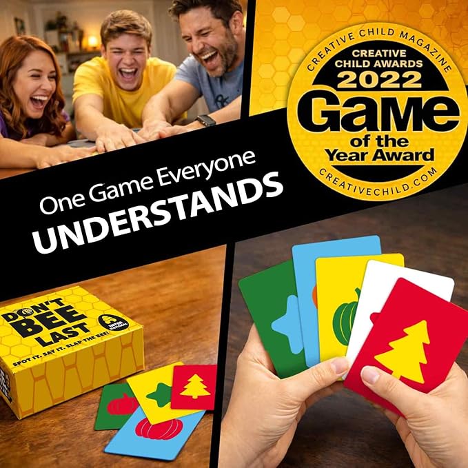 Family Board Games for Kids and Adults - Card Games for Kids 8-12, Families | Don’t Bee Last Card Game for Teens, Kids Ages 7-10 - Adults Party Game – Global Language-Free Edition – Colors and Shapes