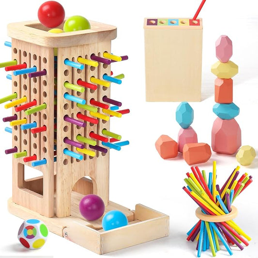 Montessori Toys for 3 Year Old, Fine Motor Skills Pick Up Sticks Ball Drop | Stacking Game, 40 Colorful Sticks & Dice, Educational Math Games, Interactive Family Game Night Gift for Kids 4 5 6 7 8