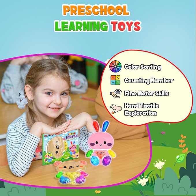 2Pcs Color Sorting Sensory Toys for Kids with Autism Toddler Toys for Airplane Travel Road Trip Preschool Montessori Toys Fine Motor Skills A Easter Basket Stuffers Gifts for Kids Boys Girls