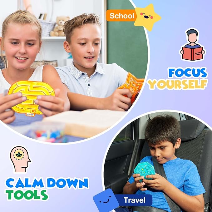 Sensory Toys Fidget Autism Toy for Kids: 8 Pack Gel-Filled Maze Squeeze Sensory Toys for Children - Calming Fidget Toys for Classroom
