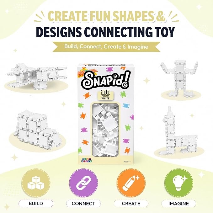 100 Piece White Snap Connecting Building Toy Set for Kids