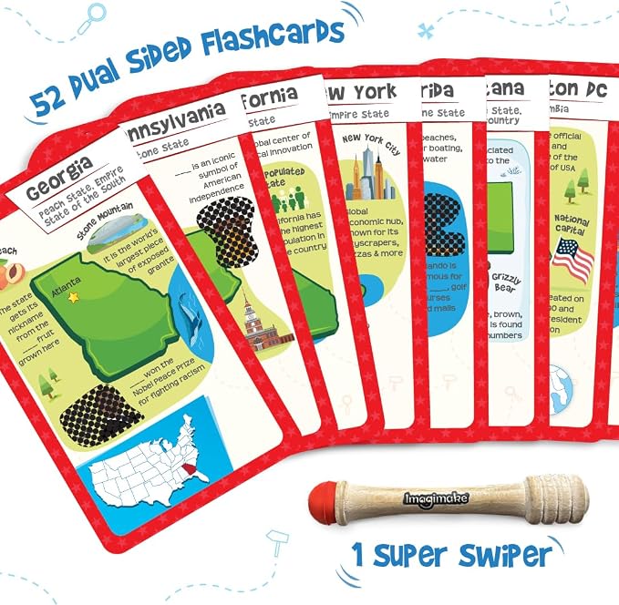 Imagimake Mapology USA Flash Cards | Learn United States Along with Flags and State Shapes | Ages 8-12 | Foam Jigsaw Puzzle, Fun Facts, Educational Toy for Kids | Gift for Christmas and Birthdays | Learn 750+ Facts of USA with Swipe & Reveal, Classroom...