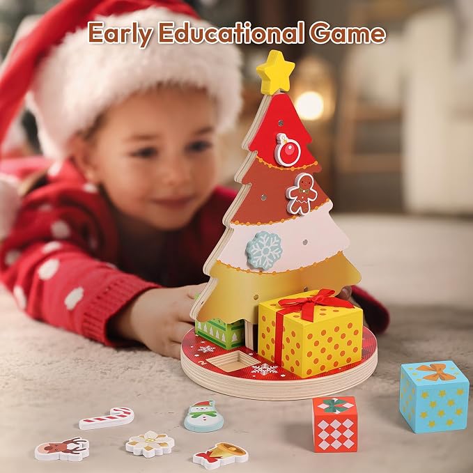 Magnetic Christmas Tree Toy for Toddlers, Montessori Toys for 3 4 5 6 Year Old, Wooden Color Sorting & Stacking Toys, Fine Motor Skills Sensory Toys, Christmas Decorations STEM Gifts for Kids