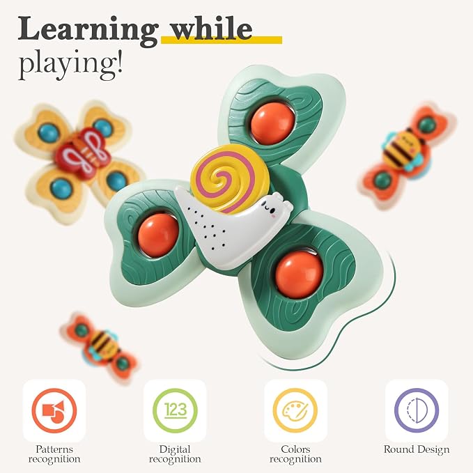 Suction Cup Spinner Airplane Travel Toys for 1 Year Old Boy Girl | Spinning Top 12 18 Months,1 2 Year Old Boy Birthday Gift,Baby Bath Toy for Kids Ages 1-3,Sensory Toy for Infant Toddlers