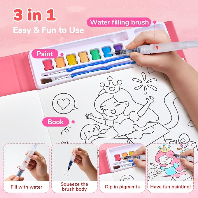 JoyCat Paint with Water Coloring Books for Toddlers (Party) | Watercolor Painting Set for Kids Ages 3-5 & 4-8, Arts & Crafts Drawing Activity Travel Toy, Birthday Gifts for Boys & Girls