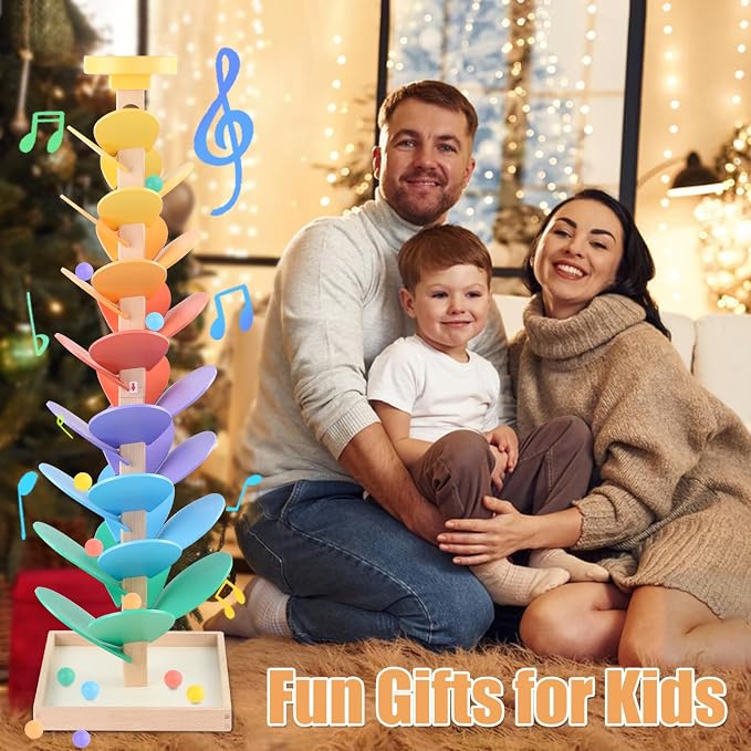 Wooden Marble Run for Kids 4-8 Music Tree Montessori Color Sorting Toys 3-5 | Wood Music Tree Toys Marble Ball Run Boys Girls Learning Color Sorting Game Birthday Gift