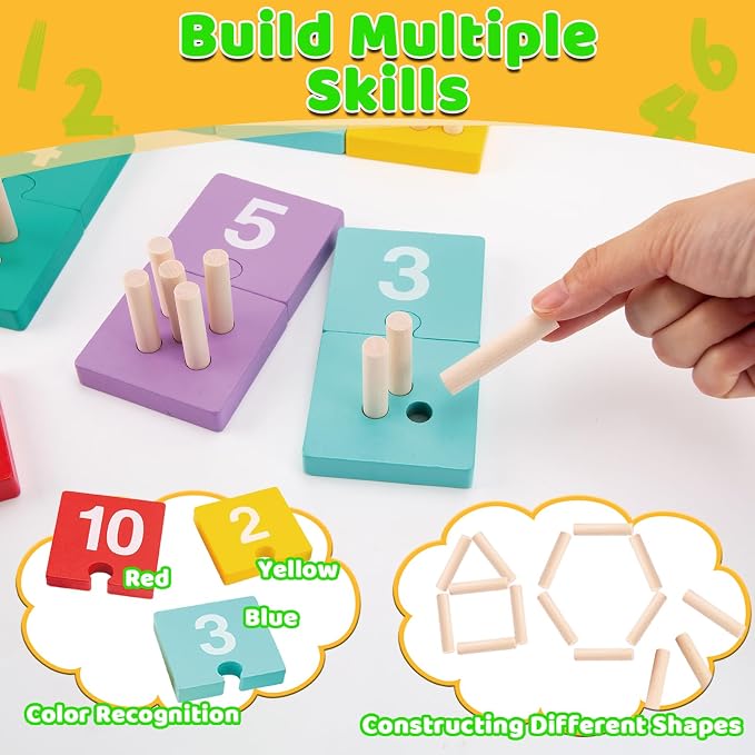 Counting Pegs Board Montessori Toys for Kids Aged 3 4 5 6 Years Old, Wooden Early Math and Number Digital Plunger Manipulatives Materials Game for Toddlers Home Kindergarten Daycare Classroom