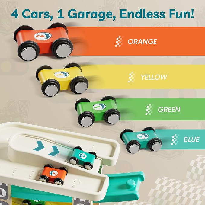 TOP BRIGHT Toddler Toys for 2 Year Old Boy, Wooden Car Ramp Race Track Set | Car Toys for Toddlers 1-3 with Cars and a Garage, Montessori Toys for 12 Year Old Boy Girl,Birthday Gift for Age 18+ Month