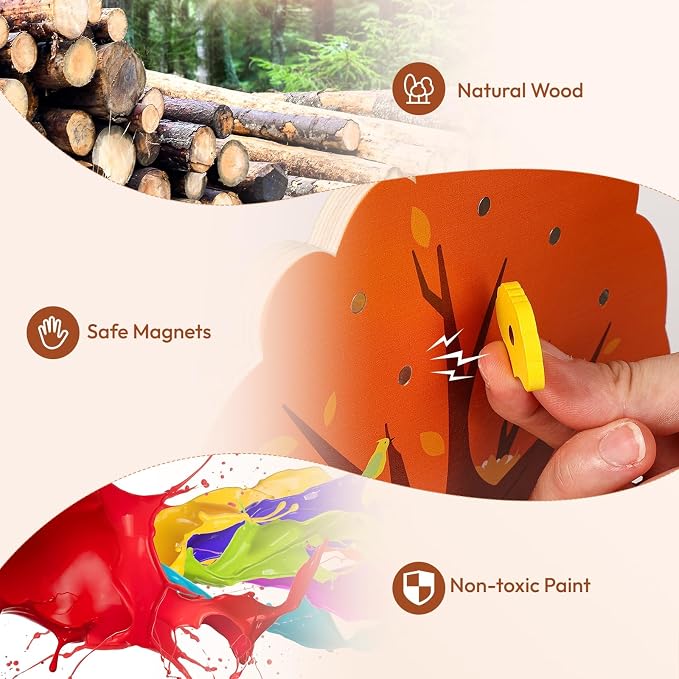 Pumpkin Picking Magnetic Tree Toy, Montessori Toys for 3 4 5 6 Year Old Kid | Pumpkin Picking Game, Magnetic Leaves Design, Autumn Sensory Play, Color Sorting Activity, Fine Motor Skills, Educational Toy