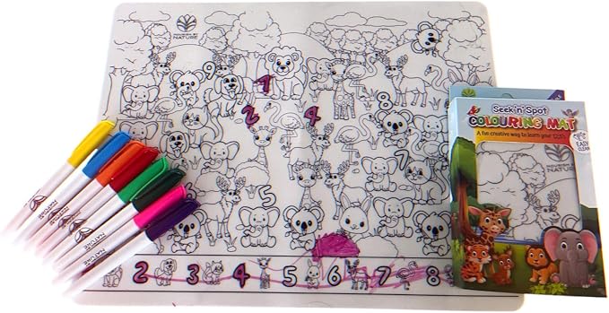 Seek 'N' Spot Silicone Coloring Mat, Animal Theme, Learn Counting, Silicone Drawing Mat, Reusable, Doodle Pad, Art and Craft Set