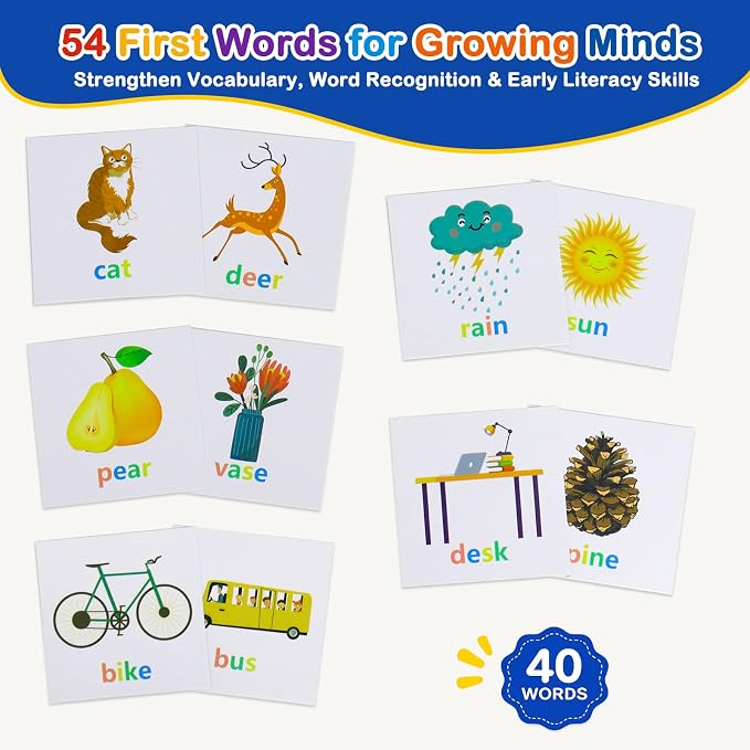 Spelling Games for Kids Ages 3-8, Learn to Read Phonics & Word Building Game with 40 Flash Cards, 16 Wooden Letter Blocks for Screen-Free Family Fun & Preschool Classroom Learning