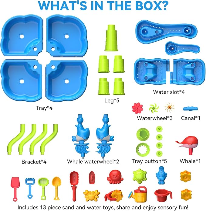 HeySplash Water Table for Toddlers 4-Tier with Toy Accessories | Kids Water and Sand Activity Sensory Playset, Sand Table Summer Splash Sensory Table for Outdoor Beach Backyard Garden, Blue