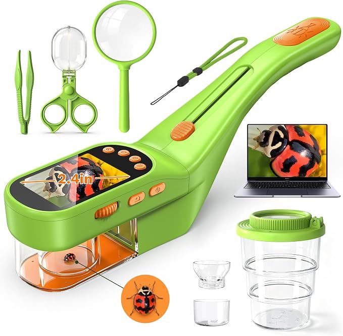 Bug Catcher for Kids with Microscope, Bug Catching Kit-Emerald Green | Kids Microscope, Outdoor Toys with Magnifier, Tweezers & Insect Box, STEM Educational Birthday Gift for Kids Ages 3-12