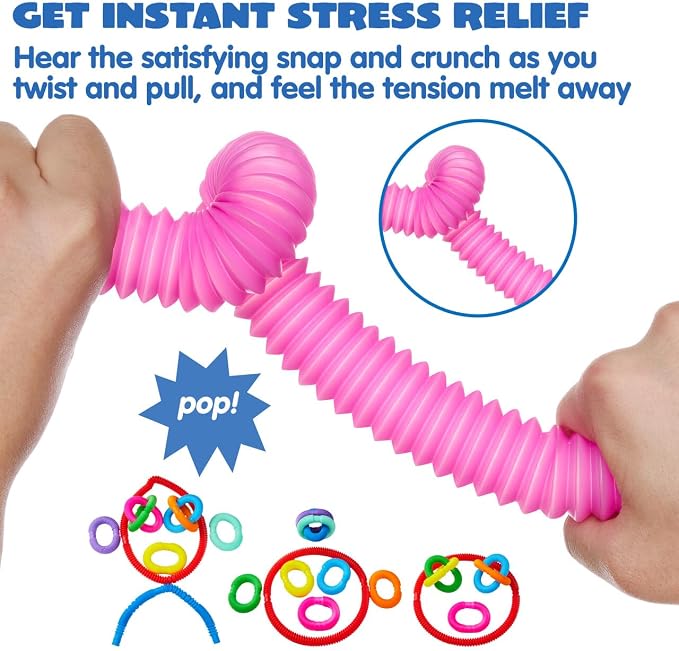 JOYIN 9 Pack Pop Tubes, Sensory Toys (Large) Fidget Toys Party Favors - 9 Colors, Creativity Learning & Fun for Kids - Perfect for Party, Goodie Bags Stuffers, Classroom School Reward
