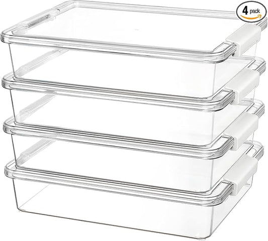 Vtopmart 4 Pack 6 Qt Plastic Storage Bins with Lids, Sensory Bins, White | Stackable Clear Containers for Organizing School & Office Supplies, Arts & Crafts Organizers and Storage for Home, Craft Room