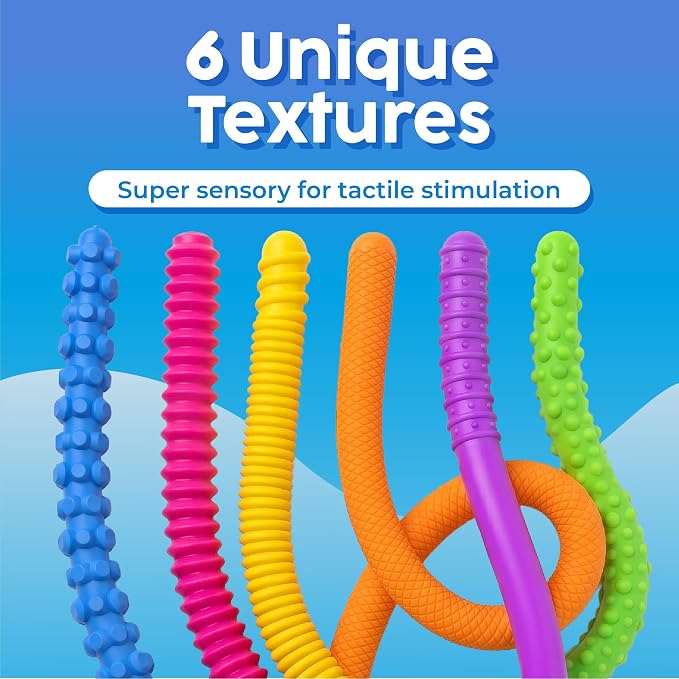 BUNMO Silicone Sensory Toys – 6 Pack Fidget Worms Toy Set | Stretchy Noodles for Kids | Bright, Textured, Fun Stretchy String Noodles Fidget Toy for Tactile Play | Sensory Toys for Kids 5-7