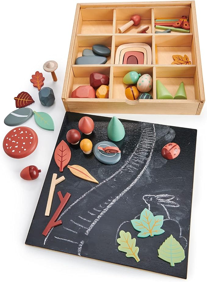 Tender Leaf Toys My Forest Floor - Wooden Open-Ended Tinker Tray Creative Play Box with Removable Compartments - Montessori Toy for Imaginative Play - Age 3+
