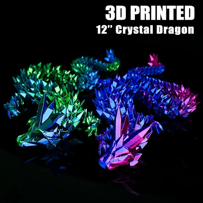 3D Printed Dragon 2 Pack Without Egg, 12 Inch 3D Dragon Flexible Articulated Fidget Toy Blue Green & Red Blue，3D Printed Fidget Toys, Boys Toys for Birthdays, Halloween