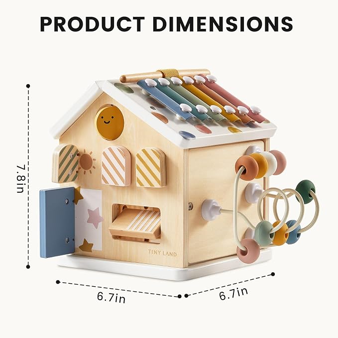 Tiny Land 9-in-1 Wooden Activity Cube, Educational Toy for Toddlers | Montessori Baby Activity Center for 1+ Year Old, Ideal Gift for Boys and Girls (Morandi)