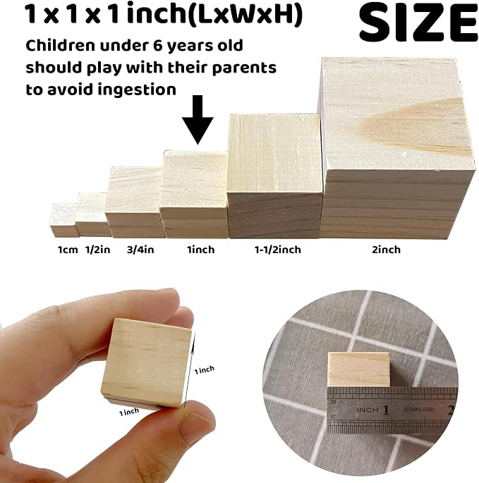 MUXGOA Unfinished Wooden Cubes,Pack of 50 Wood Blocks for Crafting,1 Inch Wood Square Blocks for Crafts Making & DIY Projects & Decor