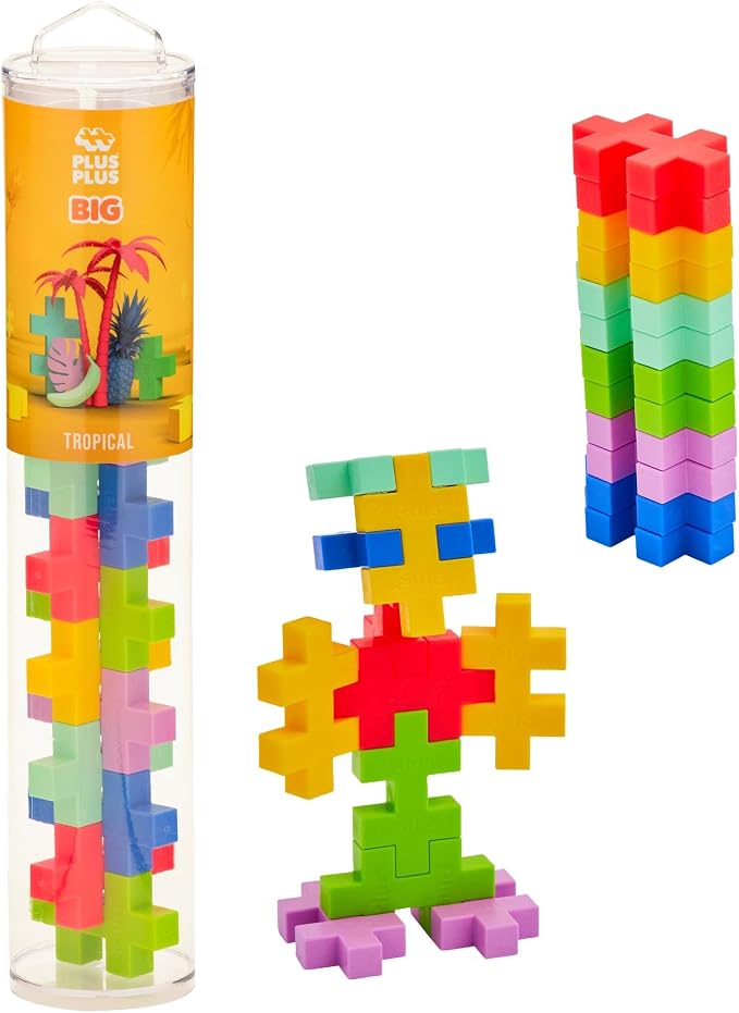 PLUS PLUS Big 15 Piece Tropical Mix - Large Building Blocks for Toddlers | Quiet Stem Toys for Toddlers, Prek Classroom Essentials, Waffle Blocks Jumbo, Stem Bins for Classroom, Sensory Bins