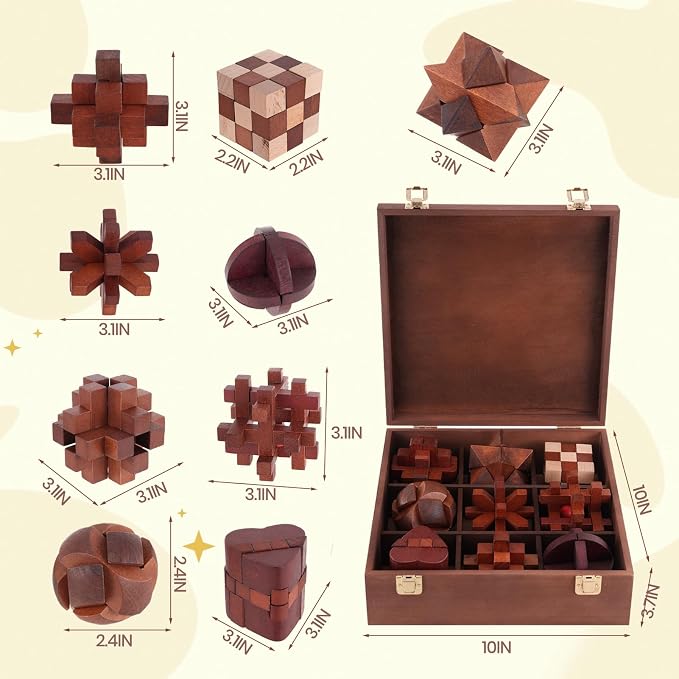 Mytothfy Wooden Brain Teaser Puzzles for Adults Teens, 3D Puzzle Game Toys | Brain Teaser Puzzles with Wooden Box, Unlock Interlocking Puzzle for Adults Teens, IQ Education Smart Toys, Party Favor