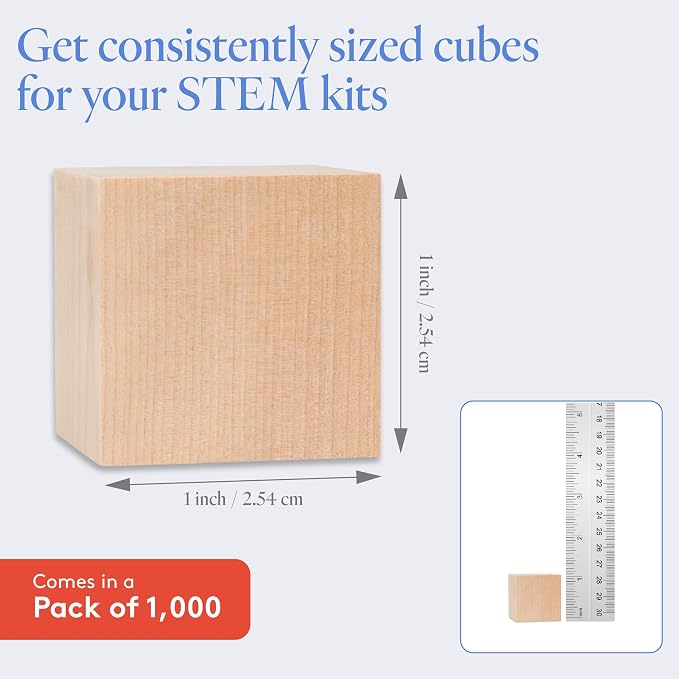 DIY Wood Cubes 1-inch, Pack of 1000 Small Wooden Baby Blocks for Baby Shower, Wood Blocks for Crafts, STEM, Building, and Blank Wooden Dice, by Woodpeckers