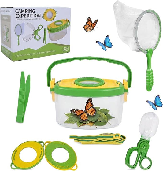 Bug Catcher Kit 6 Pcs - Insect Catching Set with Net, Bug Box, Magnifier & Tweezers - Outdoor Explorer Toy for Kids Age 3-12(Green 6 Pcs)