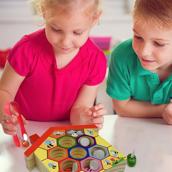 Montessori Toys for 3 Year Old, Toddler Fine Motor Skill Toy, Bee to Hive Matching Game, Color Sorting Matching Toy, Preschool Educational Learning Gift